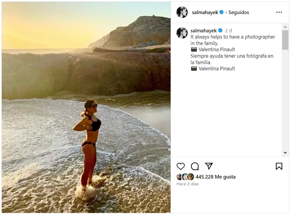 Salma Hayek fue fotografiada así por su hija Valentina.