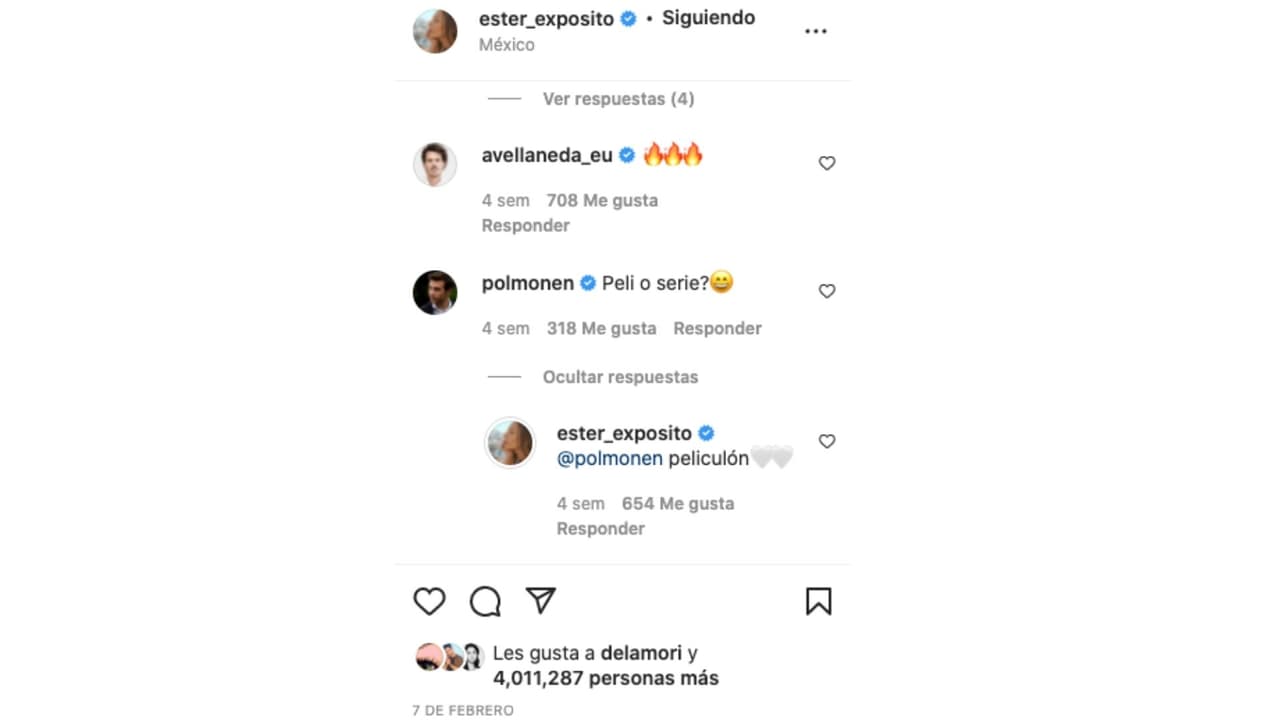 Sus seguidores y amigos no dudaron en preguntar si el proyecto en el que actúa es serie o película, a lo que contestó emocionada “peliculón”.