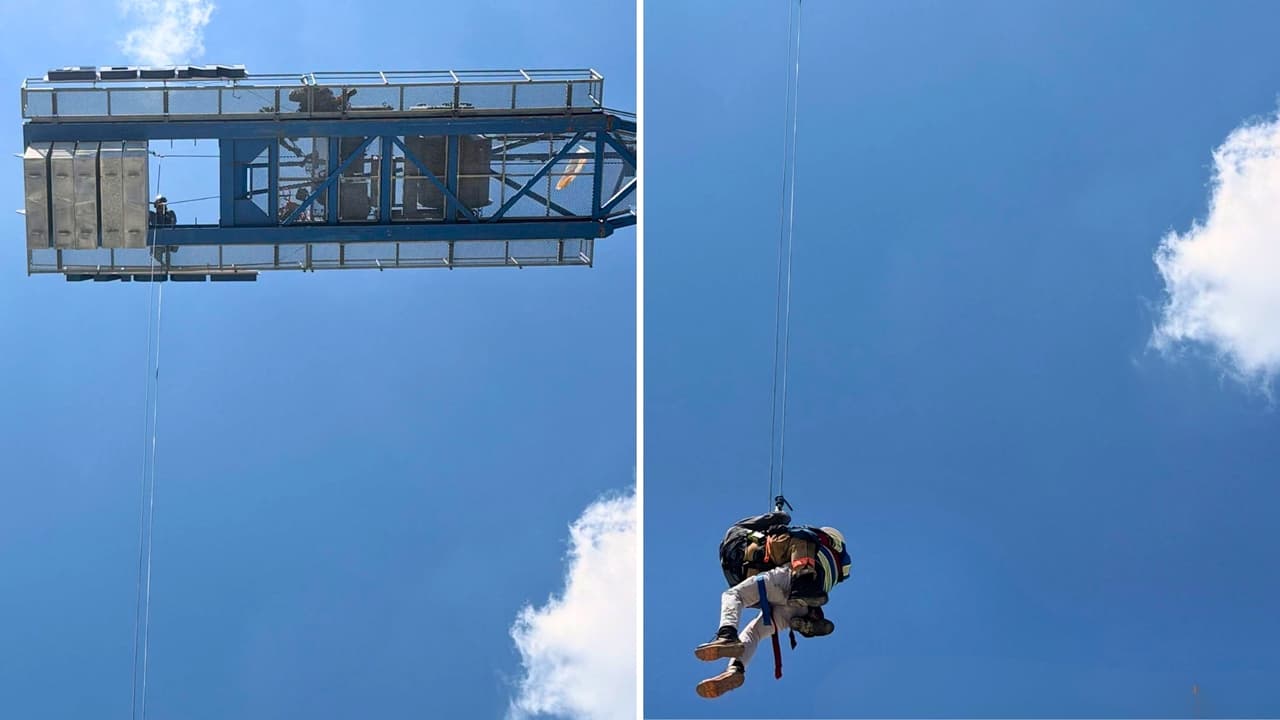 <h3 class="cms-H3-H3">En mayo ocurrió otro rescate a la misma altura</h3> El 6 de mayo, los bomberos habían respondido 
<b>a una emergencia casi idéntica en el mismo sitio</b> de construcción de JPS.
<br>En aquella ocasión, 
<b>un operador también sufrió una emergencia médica dentro de una cabina situada a 220 pies de altura.</b> 
<br>Su condición 
<b>le impedía bajar por la escalera de la grúa.</b>
<br>Los rescatistas giraron la grúa para acercar al paciente a un estacionamiento y lo bajaron con cuerdas hasta el techo del edificio, donde 
<b>una ambulancia esperaba para trasladarlo al hospital. </b>
<br>El operativo comenzó a las 7:32 p.m. 
<b>y terminó a las 9:24 p.m.</b>
<br>Las autoridades no han informado públicamente si 
<b>los dos incidentes involucraron al mismo operador, la misma grúa o la misma compañía. </b>
<br>Tampoco se ha divulgado 
<b>la causa de las dos emergencias médicas.</b>