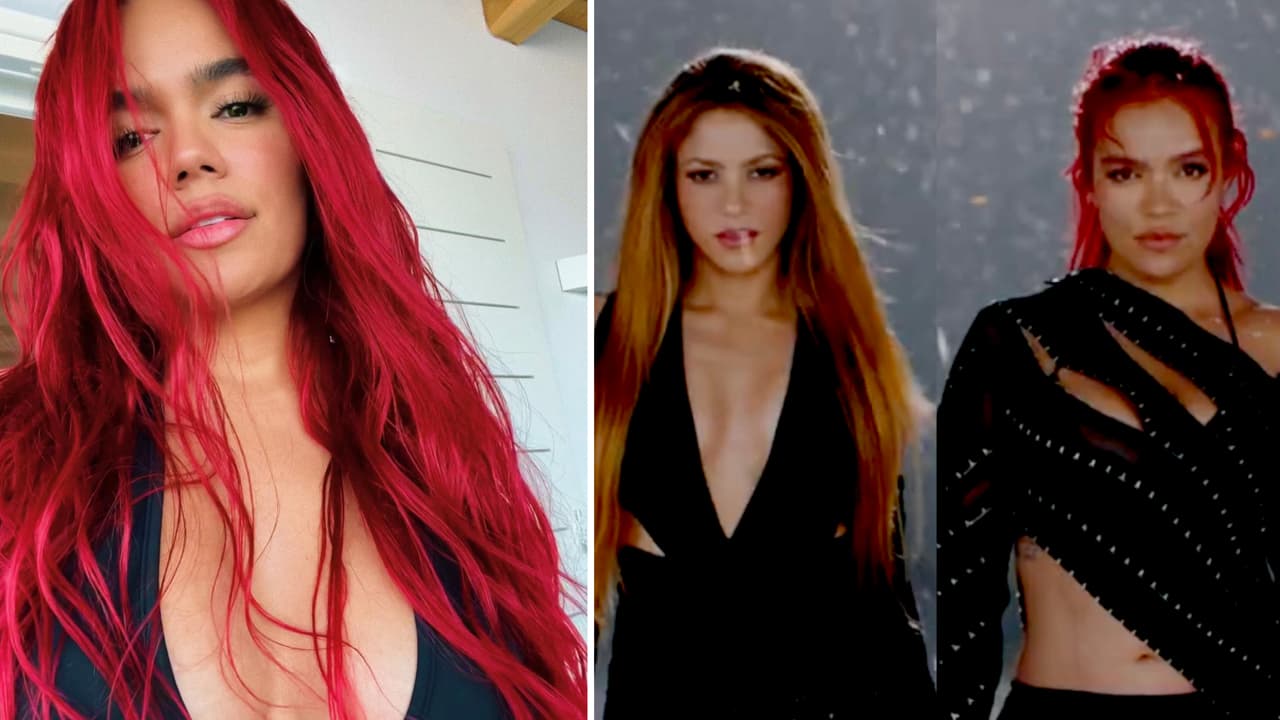 Los despampanantes looks que Shakira y Karol G usaron en ’TQG’: mini vestidos rasgados con botas de tacón