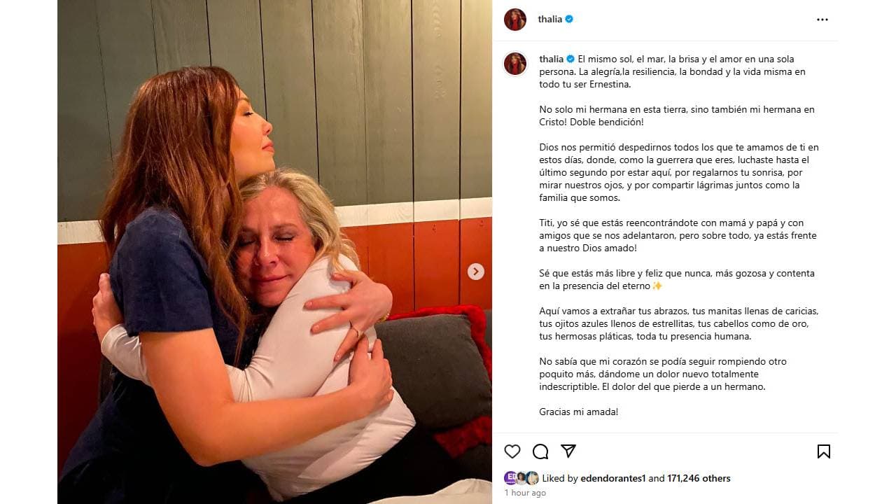 Thalía se despide de su hermana Ernestina Sodi.