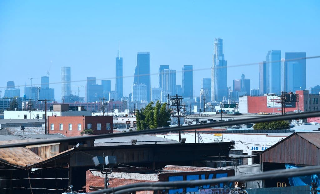 The downtown skyline of Los Angeles, California on October 12, 2017 where a new report from USC and Beacon Economics shows Southern California's housing crisis is leading to an increase in rent for Los Angeles and Orange county into 2019. / AFP PHOTO / FREDERIC J. BROWN (Photo credit should read FREDERIC J. BROWN/AFP/Getty Images)