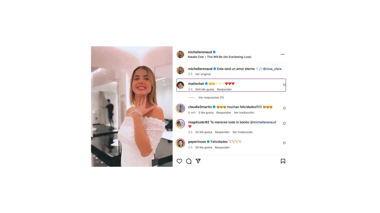 Michelle Renaud apareció probándose vestidos de novia en la tienda de la diseñadora Rosa Clará.