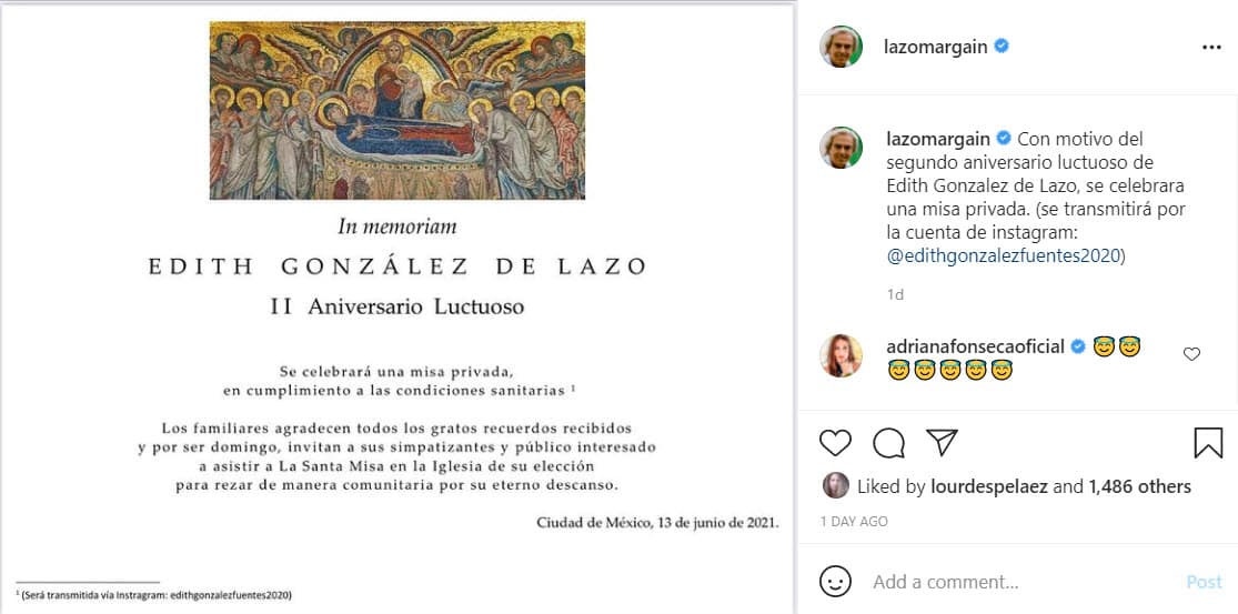 Lorenzo Lazo anuncia misa por segundo aniversario luctuoso de Edith González