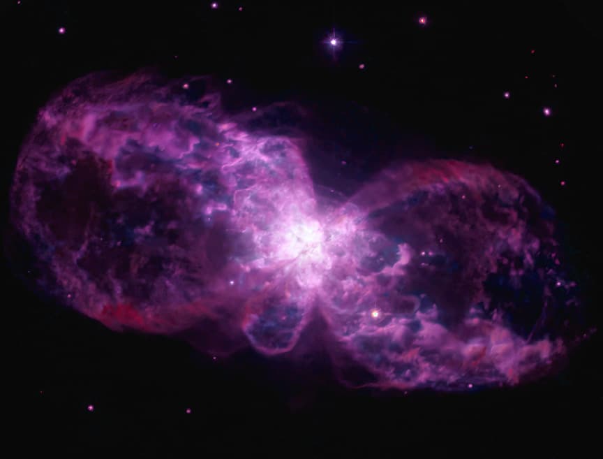El telescopio espacial captó una peculiar forma de "corbata de moño" en el espaico. (Crédito: Chandra X-ray Observatory Center)