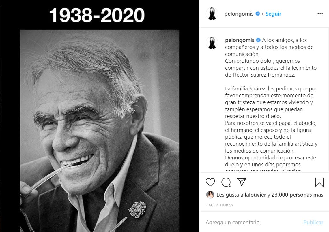 La mañana de este 2 de junio se dio a conocer la 
<b><a href="https://www.univision.com/famosos/muere-el-actor-hector-suarez-a-los-81-anos-fotos">muerte Héctor Suárez</a></b> a la edad de 81 años, a través de un comunicado en redes sociales. El actor y comediante mexicano, que fue diagnosticado con cáncer en la vejiga en 2015 y se sometió a varias cirugías para tratar su enfermedad, falleció de un paro cardiorrespiratorio mientras dormía.