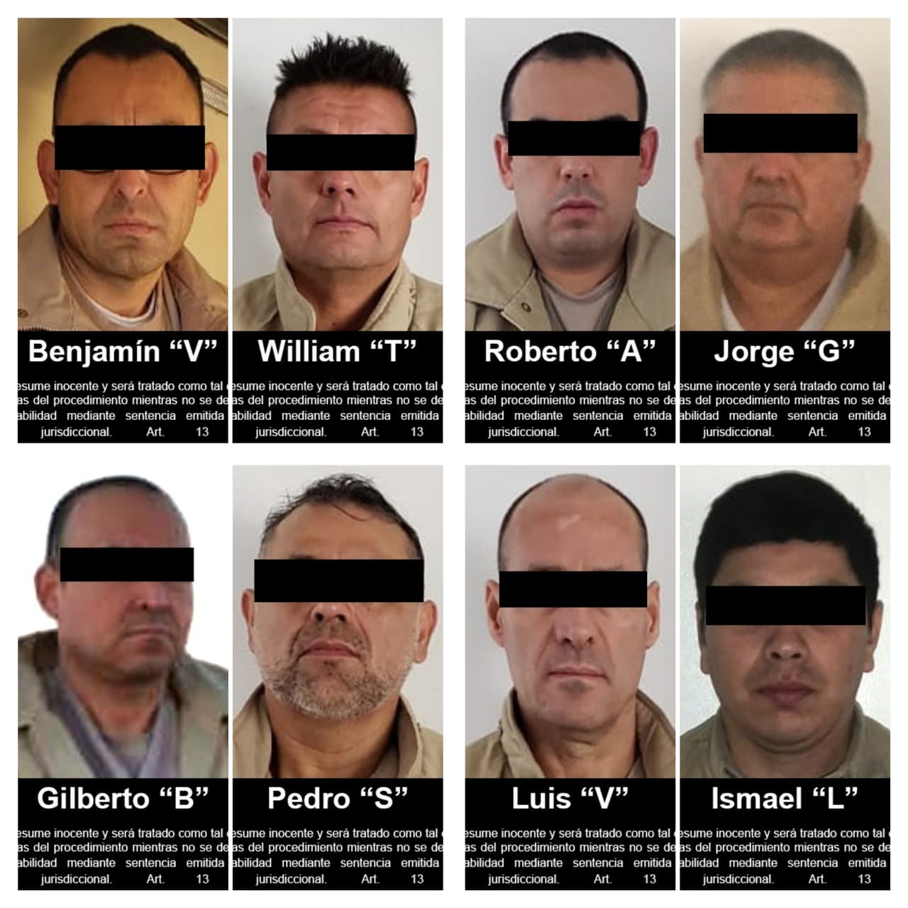 Imagen compuesta de los 8 presuntos criminales extraditados por México a Estados Unidos el 13 de enero de 2020.