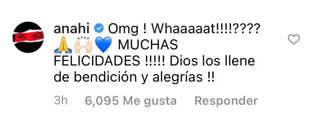 "¡OMG! What? ¡Felicidades! ¡Dios los llene de bendición y alegrías!", escribió.