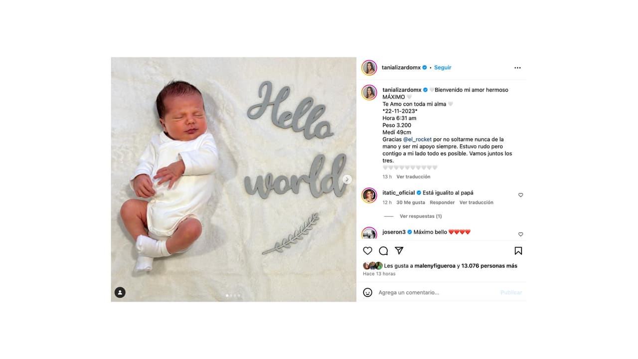 Así presentó Tania Lizardo a Máximo, su primer bebé.
