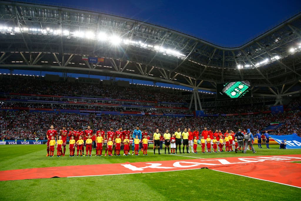 Magnífica y espectacular, Kazan Arena como escenario para el juego entre Irán y España por el Grupo B de la Copa del Mundo Rusia 2018. Los persas partieron como líderes de este pelotón.