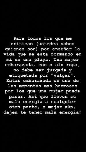 Ante los señalamientos de algunos internautas, la modelo de 25 años de edad hizo público este mensaje en sus historias de Instagram.