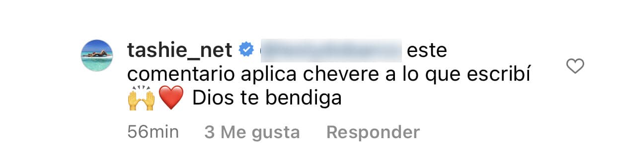 Natasha Araos le contestó al decirle que justo 
<b>"este comentario aplica chevere a lo que escribí"</b>, refiriéndose a la reflexión que partió de la cita atribuida a Nikola Tesla. 
<br>