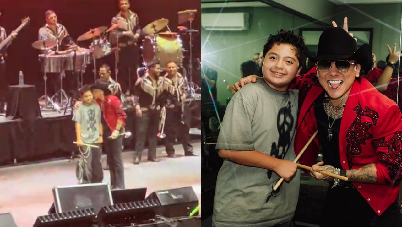 Edwin Luna canta acompañado de su hijo mientras toca la batería