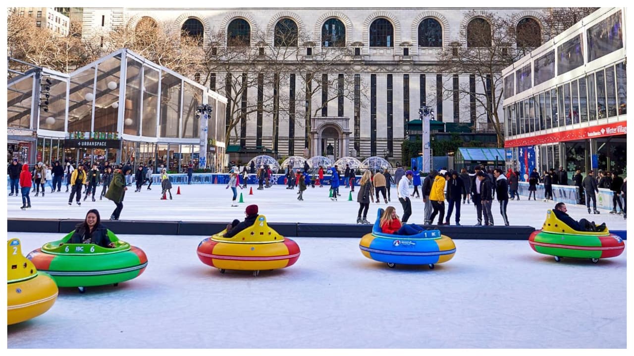 Dividen la pista de patinaje de hielo en el Bryant Park para recibir 16 carros chocones