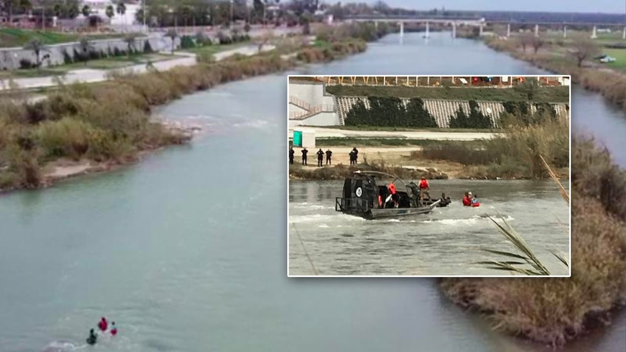 Una familia inmigrante trata de cruzar el Rio Grande y tiene que ser rescatada por autoridades fronterizas