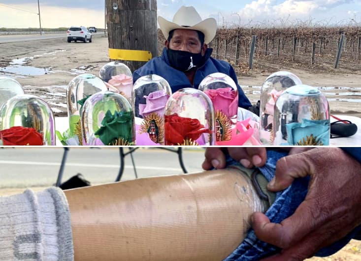 La comunidad se une para ayudar a campesino que vende flores para comprarse una prótesis para su pierna