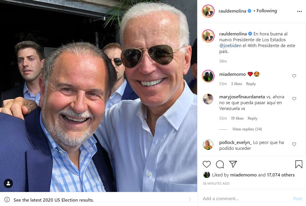 <b>Raúl de Molina</b> publicó una fotografía junto al nuevo mandatario de Estados Unidos.