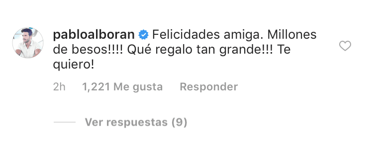 El cantautor español
<b> Pablo Alborán dedicó otro emotivo </b>mensaje: "Felicidades amiga. ¡Millones de besos! ¡Qué regalo tan grande! ¡Te quiero!.