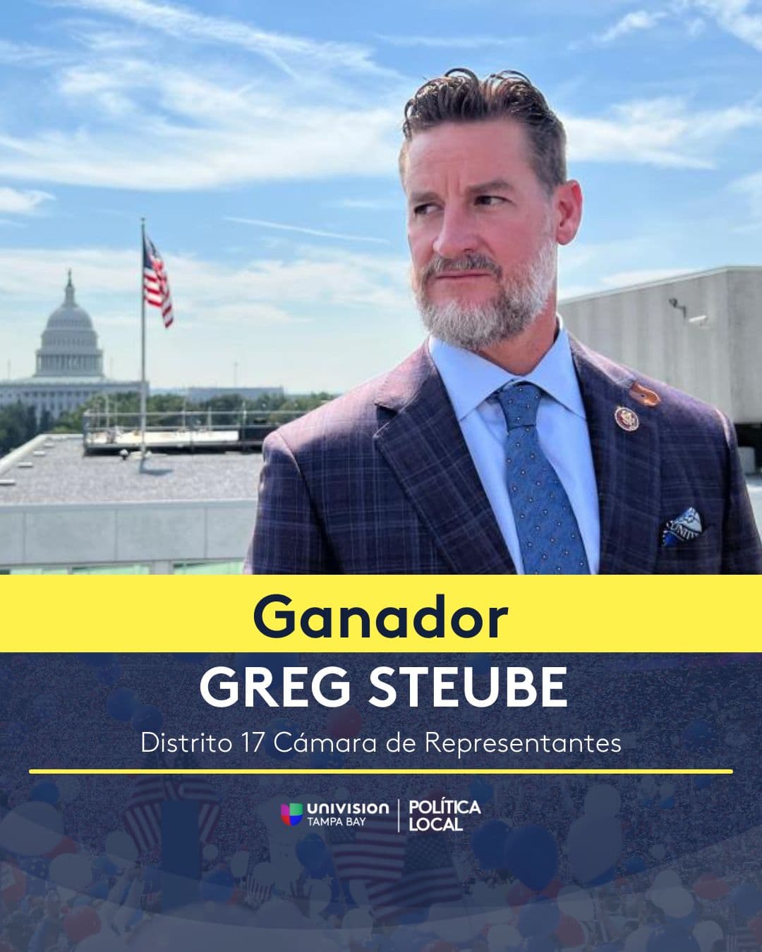 Greg Steube, republicano, ganador del Distrito 17.