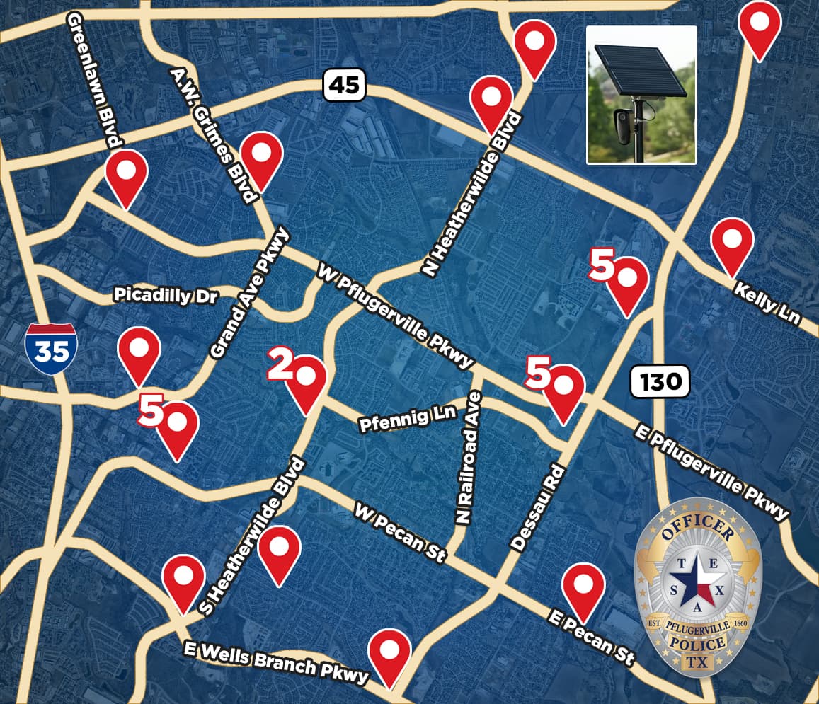Estas son las zonas que se instalarán las cámaras Flock en Pflugerville.