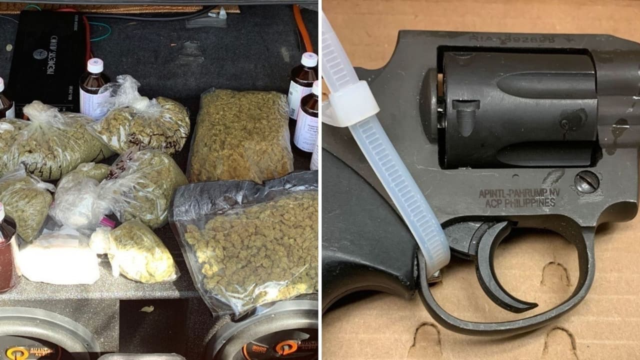 Autoridades decomisaron 4,200 mililitros de prometazina, 1,800 gramos de marihuana, 22 gramos de ecstasy, 320 gramos de fentanilo y 2 armas de fuego en DeSoto.
<br>