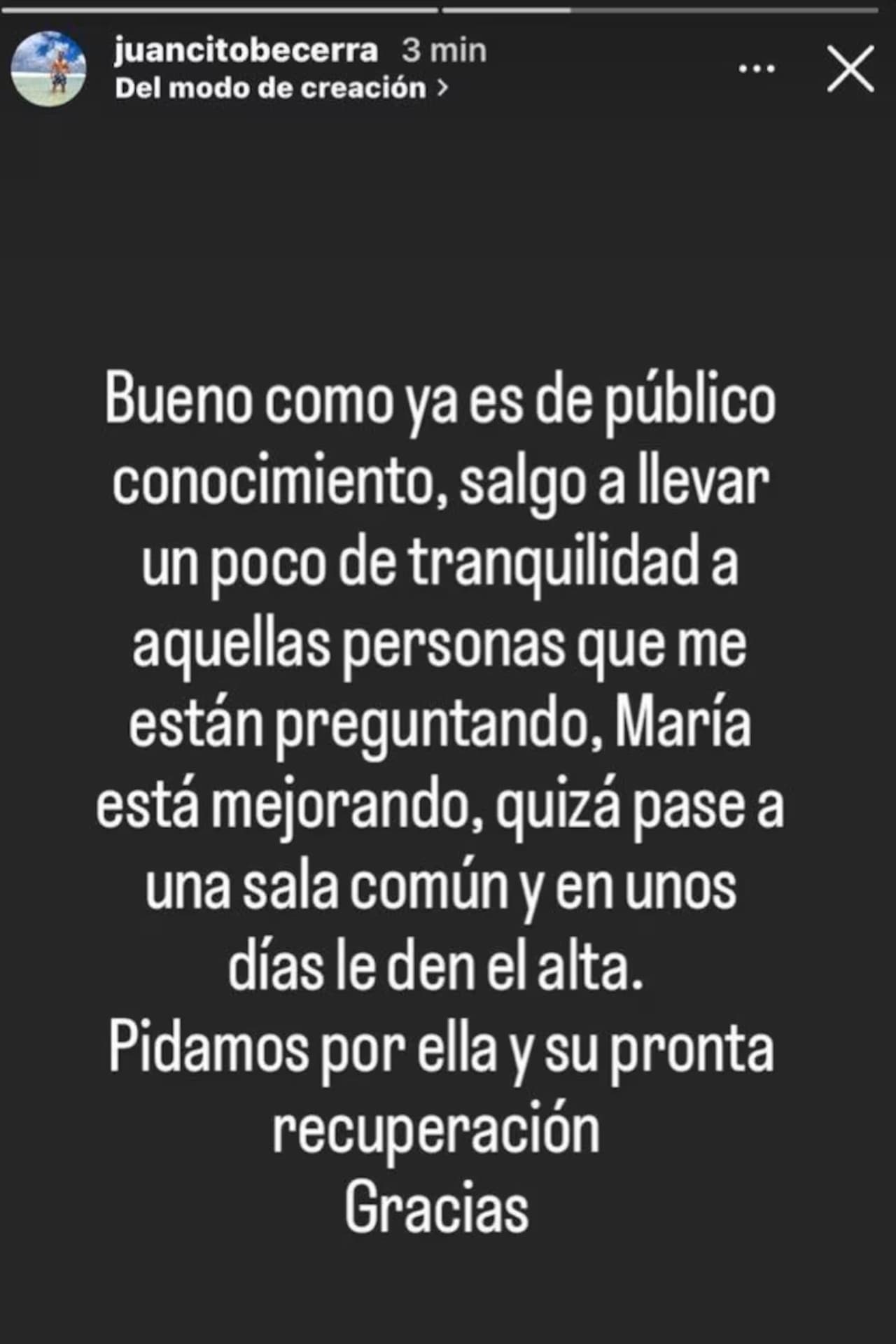‘Juancito’ Becerra, hermano de María Becerra, informó sobre el estado de la cantante.