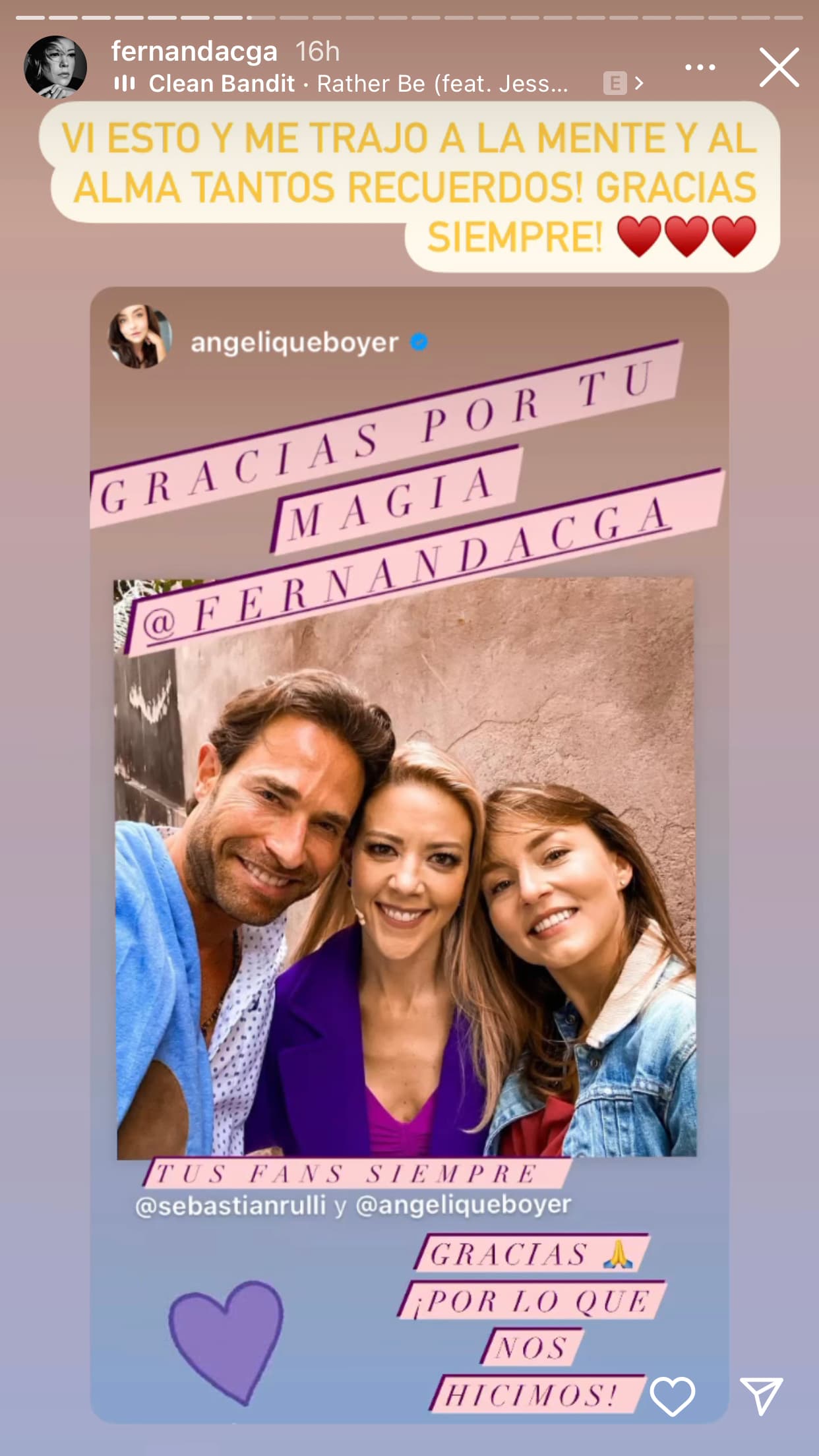 "Gracias por tu magia" fueron las palabras que le dedicó la protagonista de 'Vencer el pasado' a su amiga, tras la función. "Tus fans siempre" se lee al lado de la foto en la que aparecen los tres juntos.