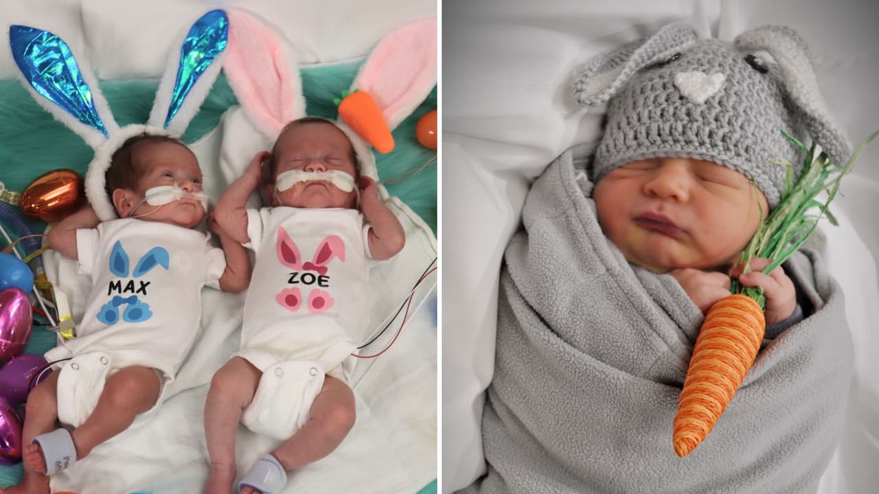 Bebés de pascua: Visten de conejitos de pascua a recién nacidos en hospitales de Texas