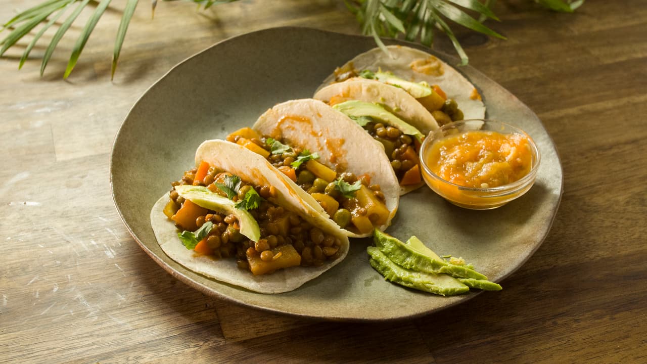 Tacos de picadillo de lentejas
