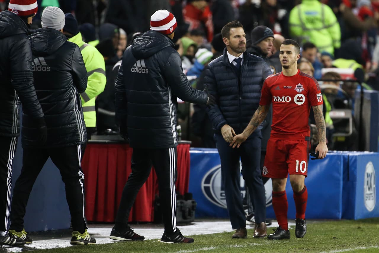Dec 10, 2016; Toronto, Canada; Toronto FC forward Sebastian Giovinco (10) walks to the bench during overtime against the Seattle Sounders in the 2016 MLS Cup at BMO Field. Mandatory Credit: Geoff Burke-USA TODAY Sports