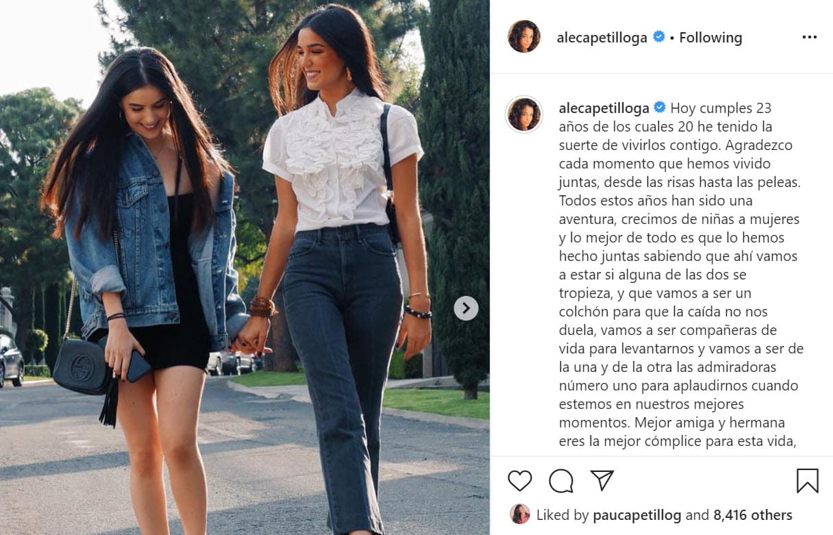 La menor de las Capetillo Gaytán le dedicó un 
<b><a href="https://www.instagram.com/p/CAIVc8Xpo5W/" target="_blank">cariñoso mensaje </a></b>en donde dio cuenta de la unión que existe entre ellas. 
<br>