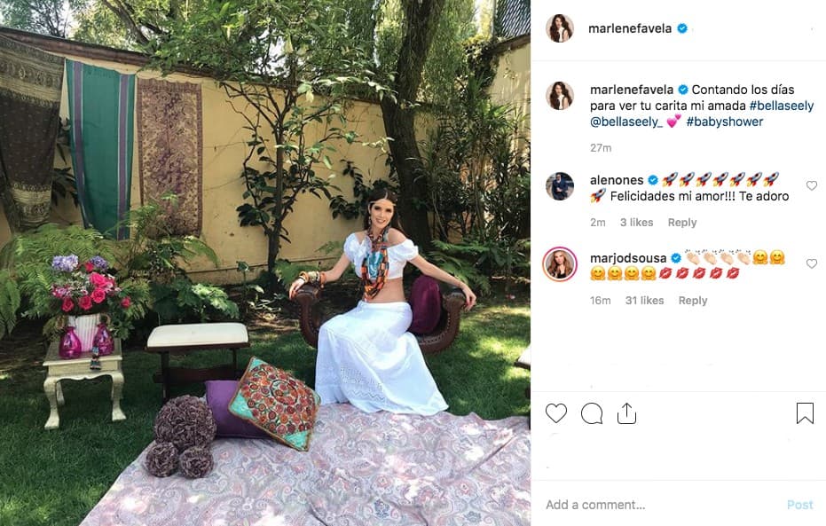 La actriz ya le dedica mensajes a su hija en las redes sociales. "Contando los días para ver tu carita 
<b>mi amada Bella Seely</b>", escribió junto a esta imagen, recibiendo la felicitación de colegas como los venezolanos Alejandro Nones y 
<b><a href="https://www.univision.com/famosos/aw-matias-decora-con-estampillas-la-cara-de-marjorie-de-sousa-video">Marjorie de Sousa</a></b>.