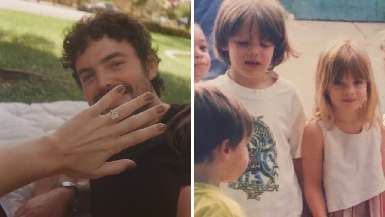 Stella del Carmen y Alex Gruszynski durante su compromiso y cuando se conocieron en preescolar.