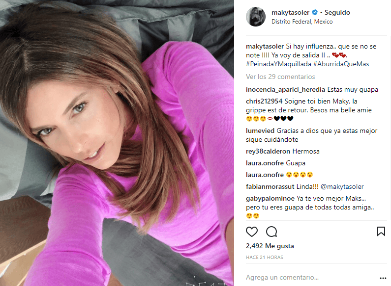 El 21 de enero de 2018 la actriz y empresaria compartió esta imagen con la leyenda: "¡Si hay influenza, que no se note! ¡Ya voy de salida!".