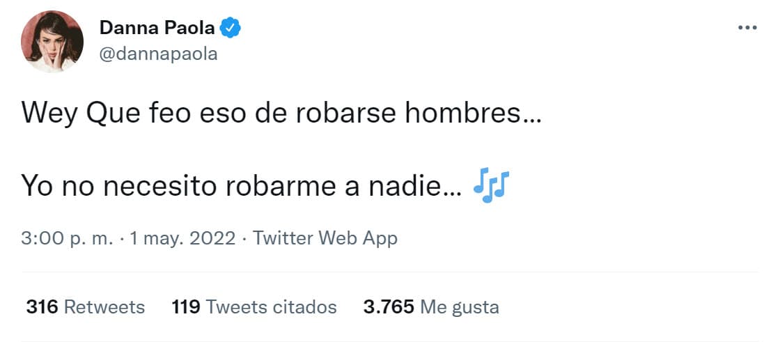 También opinó que le parecía "feo" el "robarse hombres": "Yo 
<b>no necesito robarme a nadie</b>", agregó.
<br>