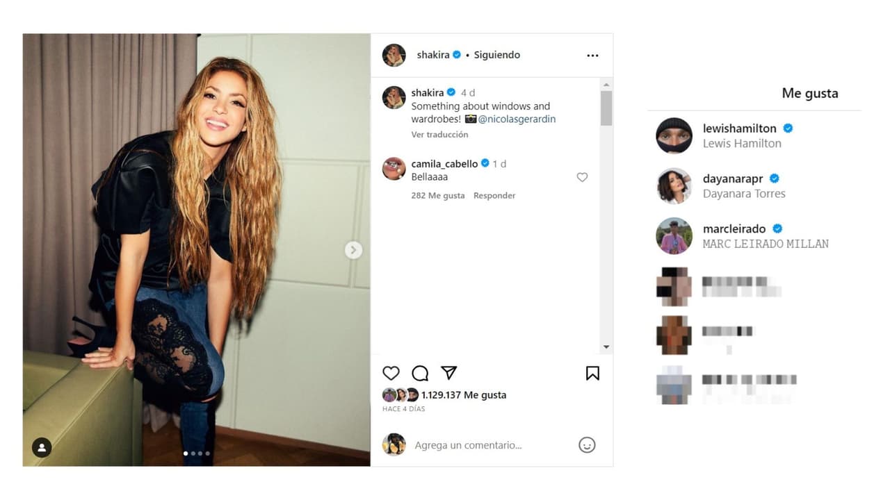 Lewis Hamilton da 'like' a este 'post' de Shakira.