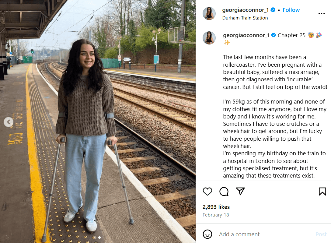 Georgia O’Connor reveló que sufrió un aborto tras ser diagnosticada con cáncer.