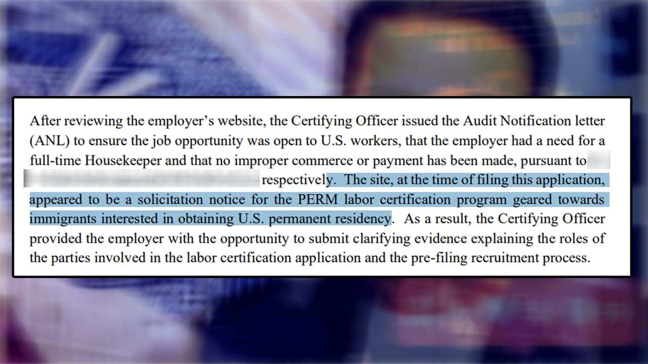 Los documentos indican que el Departamento de Trabajo revisó la página web de Hercules Staffing, y señalan que "el sitio parecía ser un anuncio de convocatoria para el programa de certificación laboral PERM dirigido a inmigrantes interesados en obtener la residencia permanente en EE. UU”.