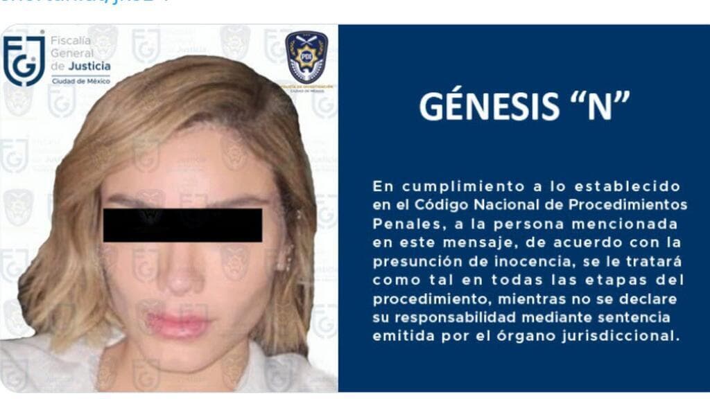 Esta es la imagen de Aleska Génesis que difundió la Fiscalía General de Justicia de la Ciudad de México tras su detención.