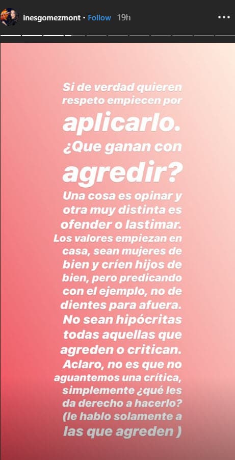 Cuestionó a sus seguidoras sobre el objetivo de agredir, pues aseguró que no es lo mismo que opinar.
<br>