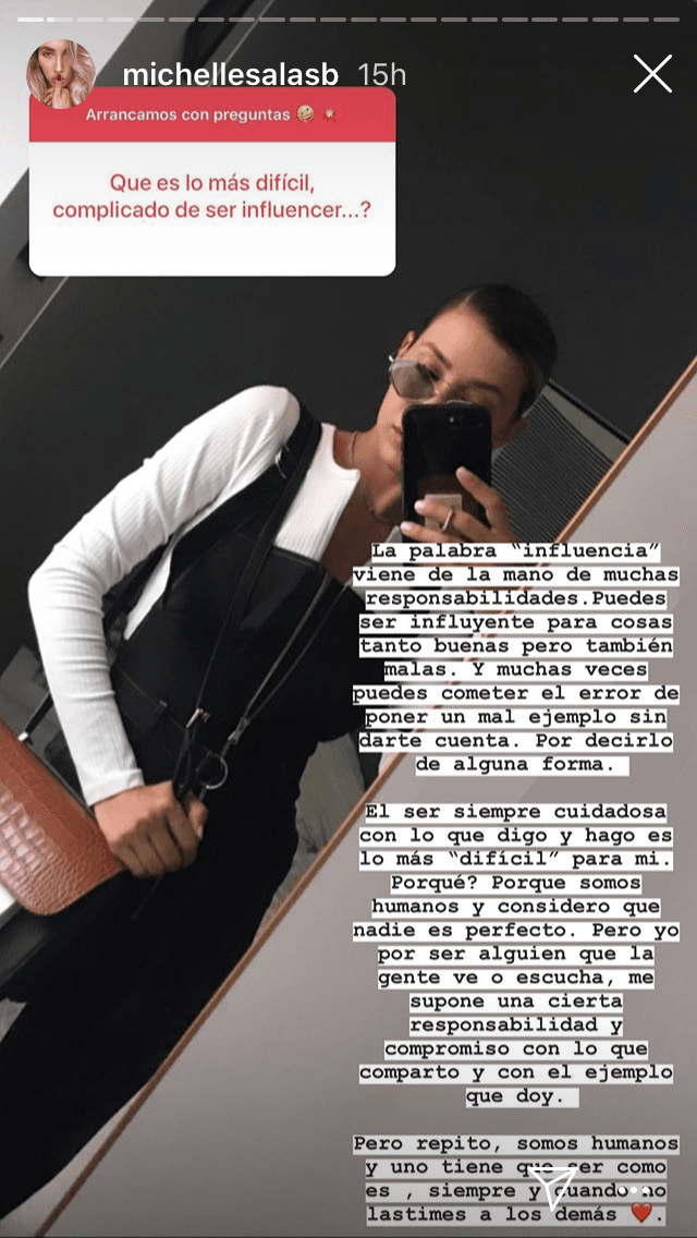 "Somos humanos y considero que nadie es perfecto. Pero yo, por ser una persona que la gente ve o escucha, me supone una cierta responsabilidad y compromiso con lo que comparto y con el ejemplo que doy", explicó. 
<br>