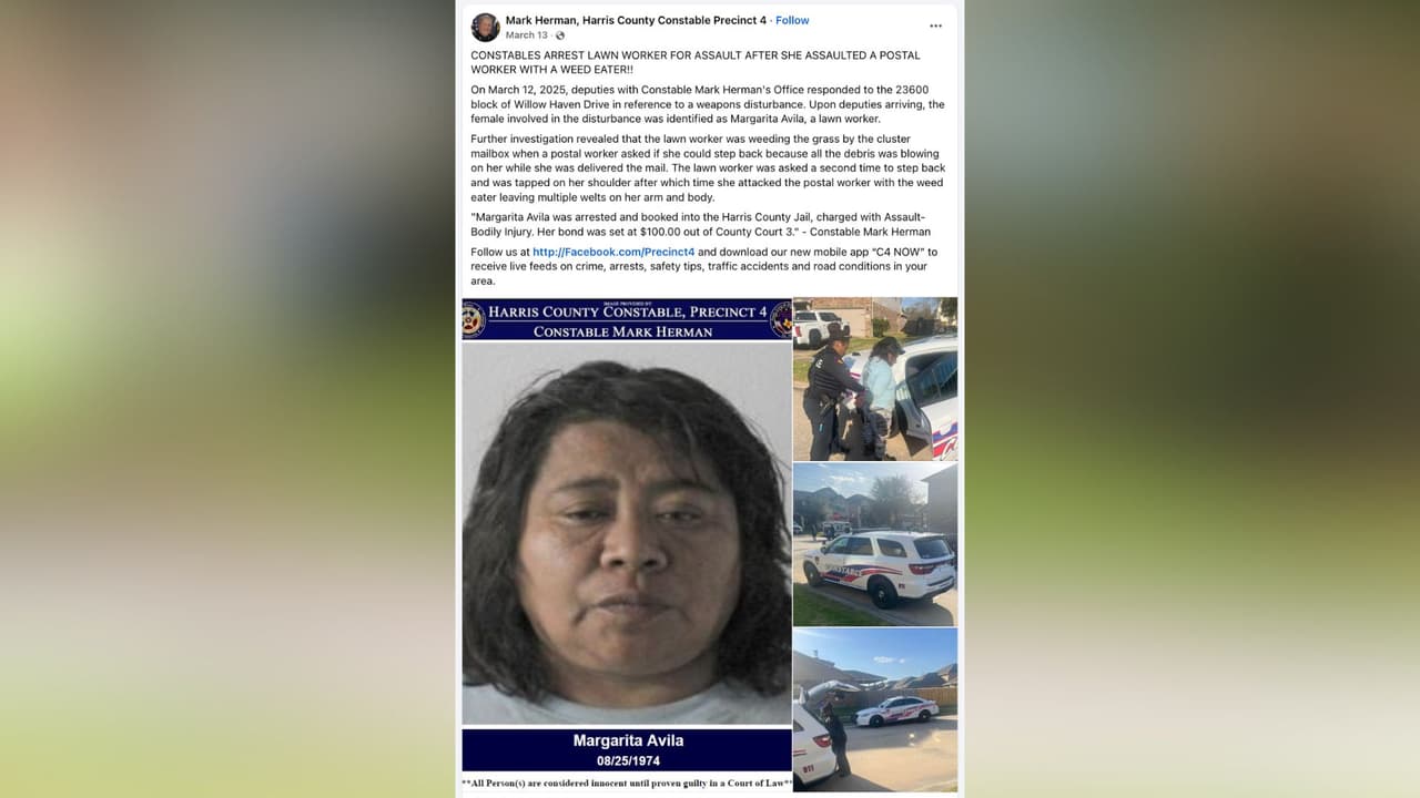 <b>La empleada del correo denunció a Margarita y los agentes que atendieron el caso se la llevaron esposada</b>, luego la ficharon en el condado Harris y le interpusieron cargos de agresión.
<br> 
<br> 
<b>Después de ir a la cárcel, le concedieron una fianza personal,</b> lo que le permitía ser liberada sin tener que pagar una suma de dinero, pero en lugar de soltarla, 
<b>oficiales de ICE se la llevaron,</b> según contó a Univision David Paz, representante legal y de inmigración de la señora Ávila.
<br> 
<br>