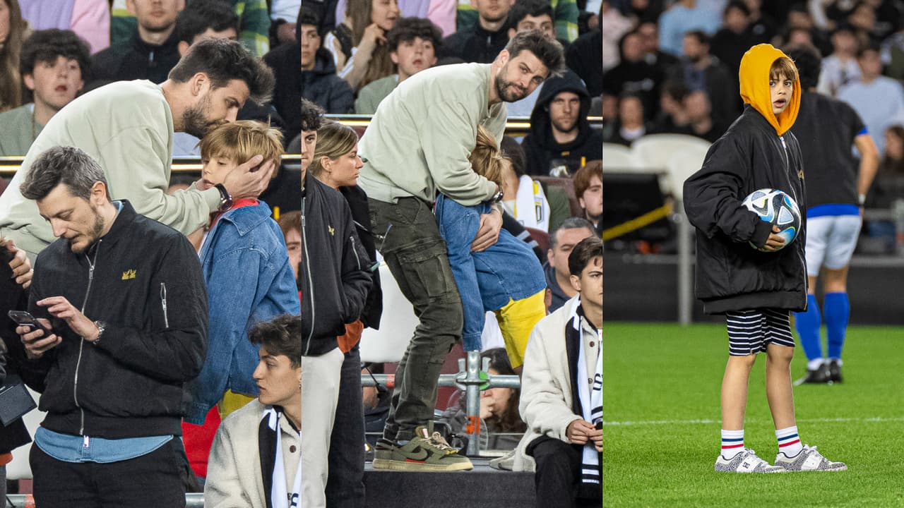 Los hijos de Piqué lucieron serios durante el evento junto a su padre.