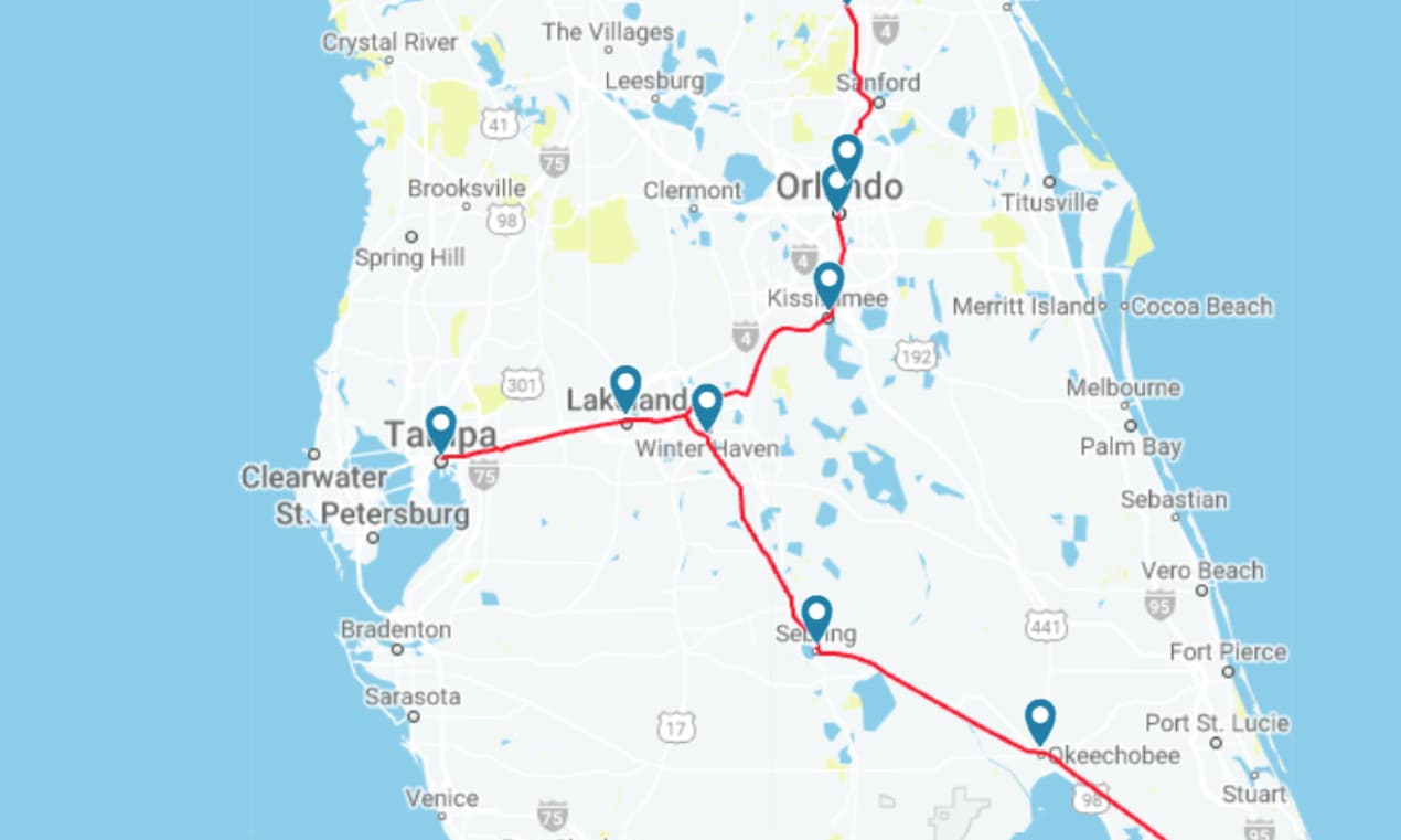 Rutas de las líneas Silver Service de Amtrak en Florida.