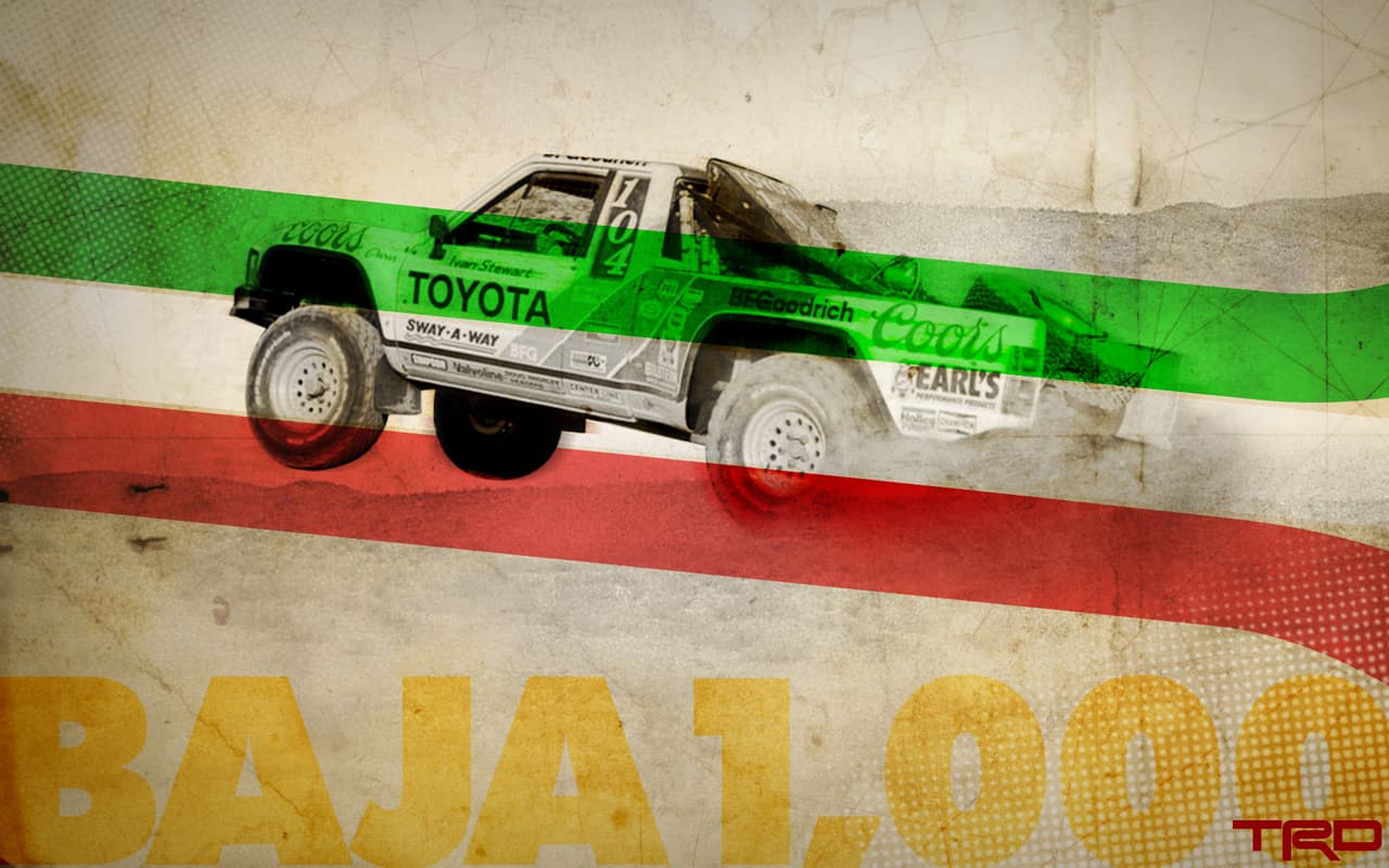 <b>Baja 1000</b>
<br>Toyota, a través de su división 
<b>Toyota Racing Development (TRD) </b>participa activamente con su pickup Tundra y ha sido varias veces campeón dentro de su categoría. En 1993 y 1998 ganó esta competencia de la mano de Ivan ‘Ironman’ Stewart, quien ha sido el único piloto que se ha aventurado a correr la Baja 1000 completamente solo.