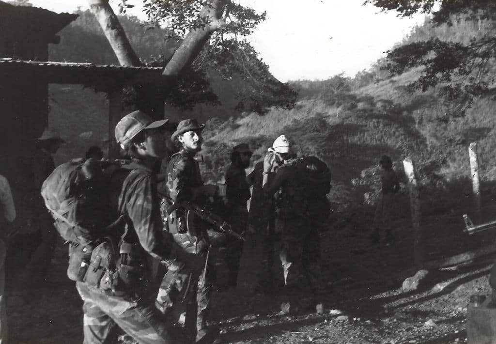 Comandante Ruben with his 25-man unit in the hills of northern Nicaragua during the Contra war in November 1987.