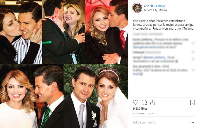 Los rumores de una separación volvieron después de que el 27 de noviembre, día del aniversario de bodas número ocho de Angélica Rivera y Peña Nieto, ninguno de los dos se enviaron mensajes.