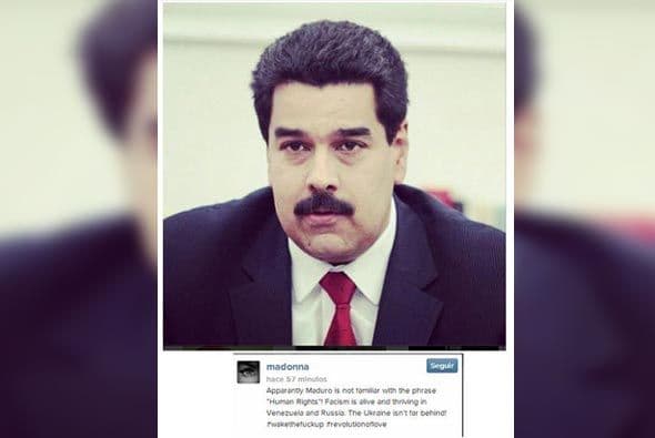 La cantante Madonna acusó al presidente de Venezuela de desconocer los derechos humanos. Lo hizo mediante su cuenta de Instagram. "El fascismo está vivo y próspero en Venezuela y en Rusia. Ucrania no se queda muy atrás", publicó.