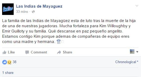 Reacción en Facebook de las Indias de Mayagüez
