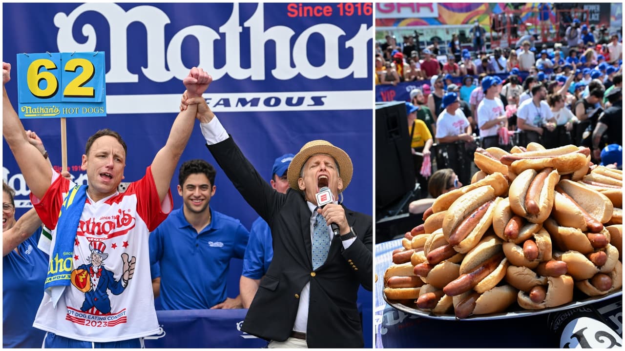 Campeón de los "hot dogs" retiene su título devorando 62 perros calientes en 10 minutos